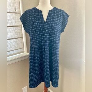Navy Blue summer waves Patterned V-Neck Shift Dress L